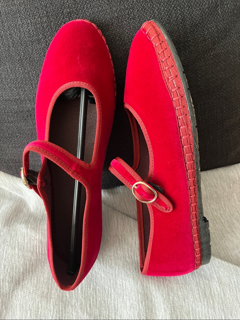 Flabelus Fuschia Velvet Mary Jane Loafers with Buckle Strap